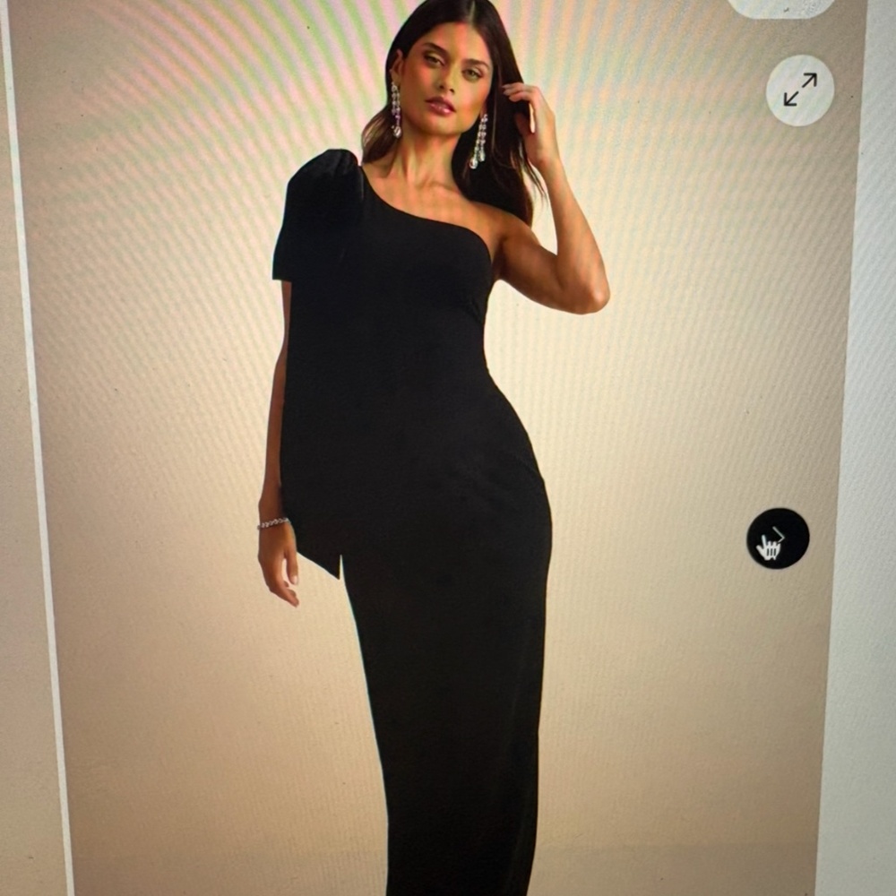 Lulus Amarila Black One-shoulder Velvet Bow Maxi Dress - Size L